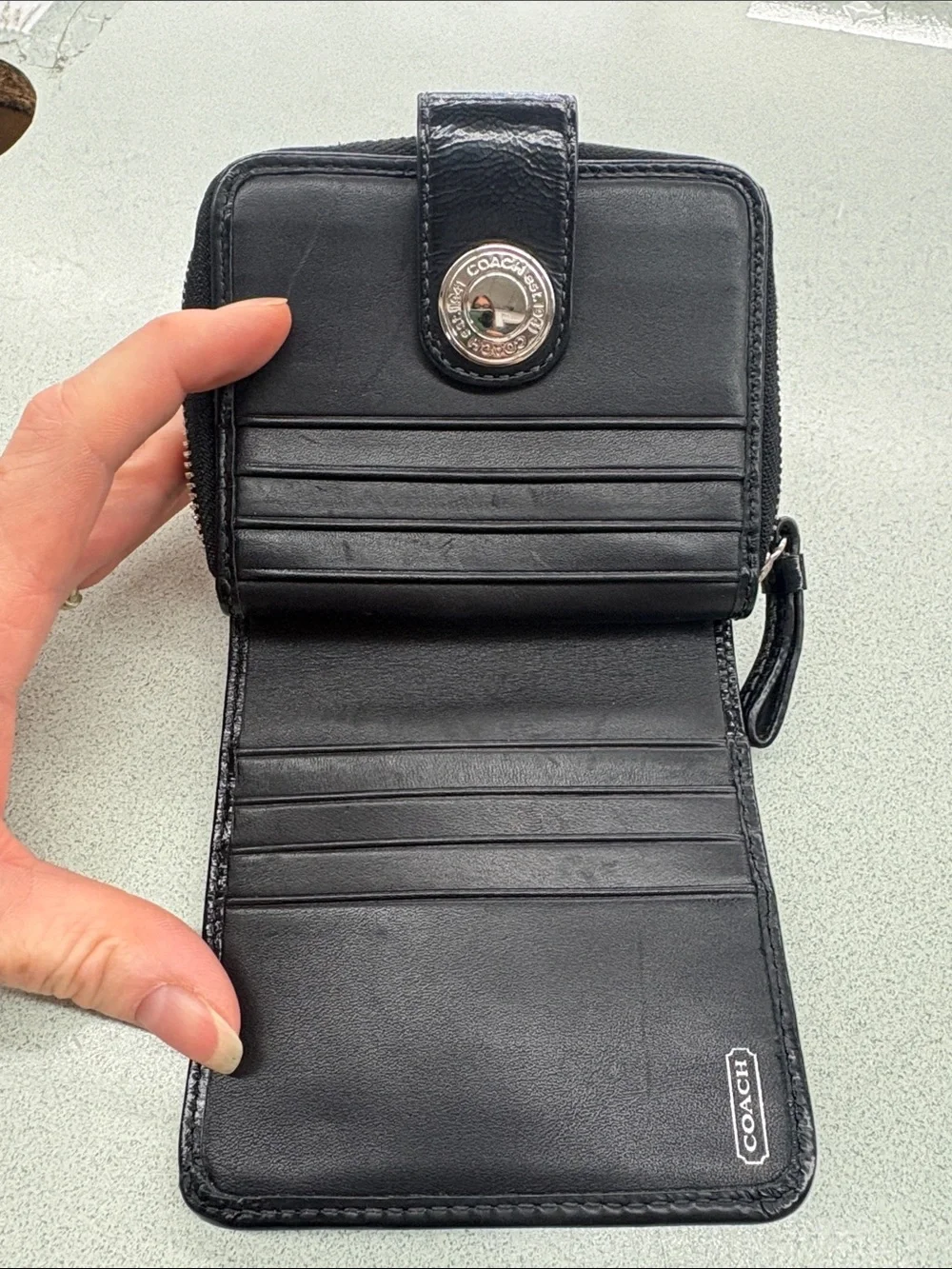 Coach Black and Cream Signature Compact Card Holder